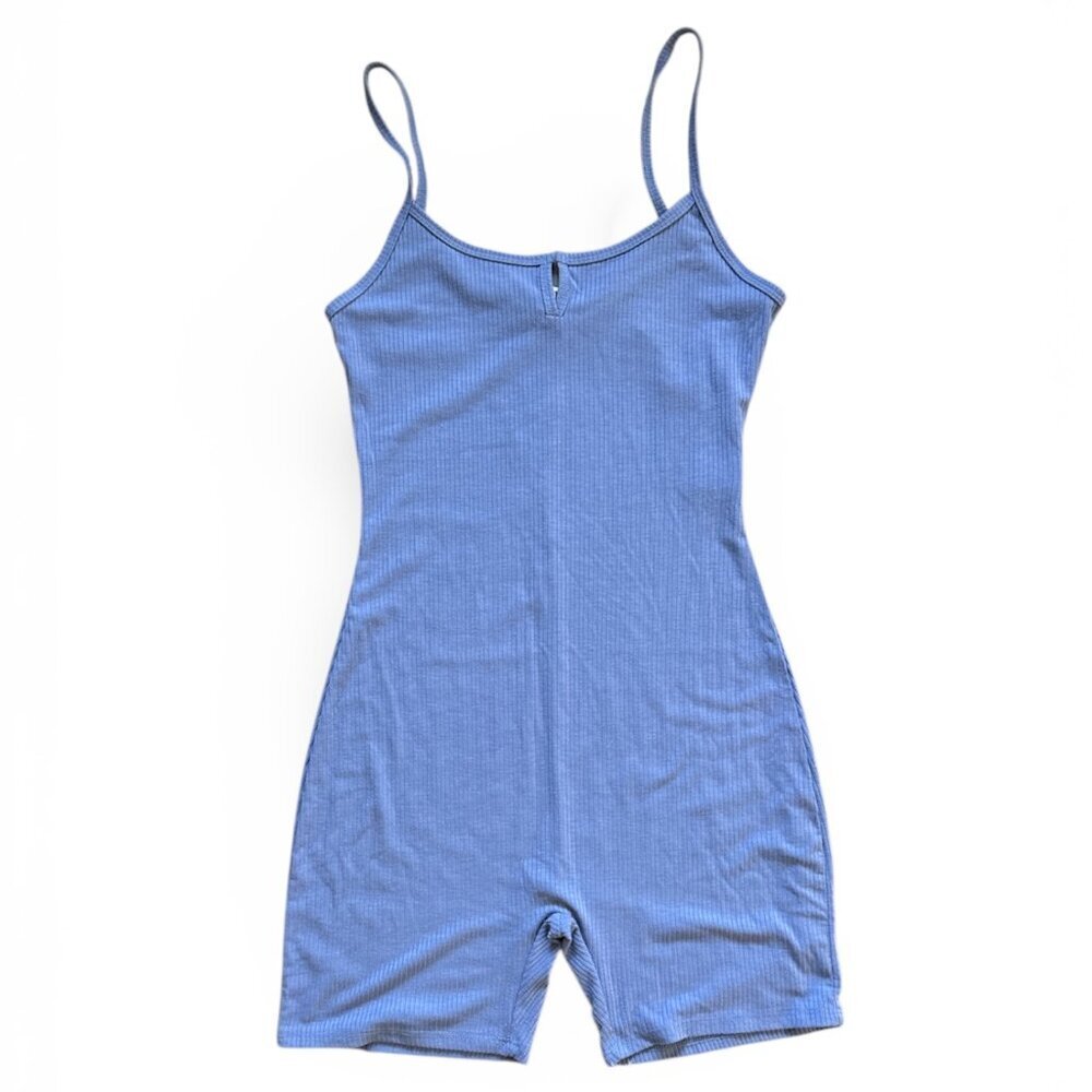 🔥 4 for $20 DEAL 🔥Love J Blue Ribbed Romper Spaghetti Straps Size L